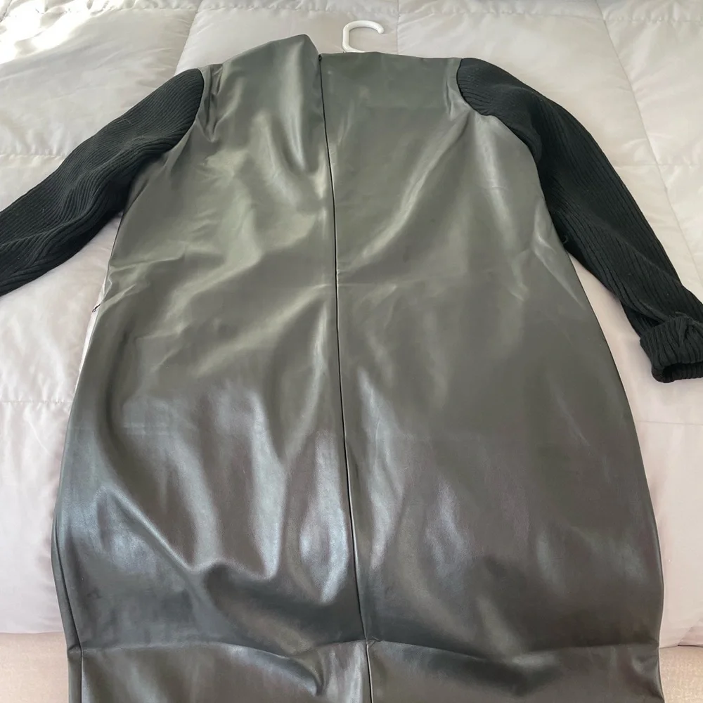 Halston black faux leather dress mixed media. brand new without tags. - Picture 3 of 9